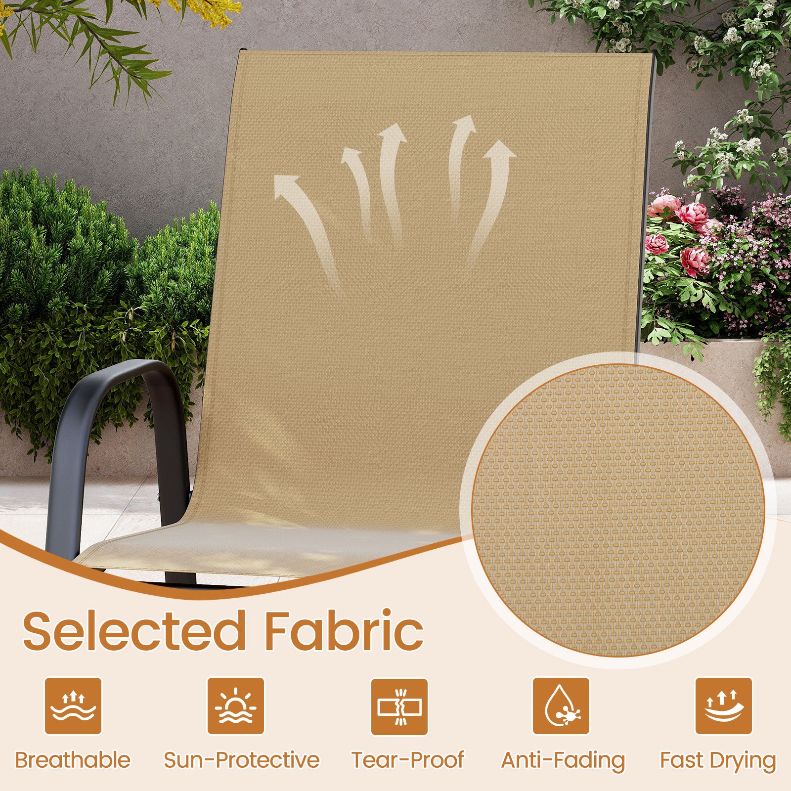 Outdoor Bar Stools Set of 2 29 Inch Fabric Bar Height Stools with Armrests-Beige