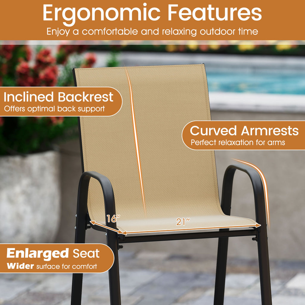 Outdoor Bar Stools Set of 2 29 Inch Fabric Bar Height Stools with Armrests-Beige