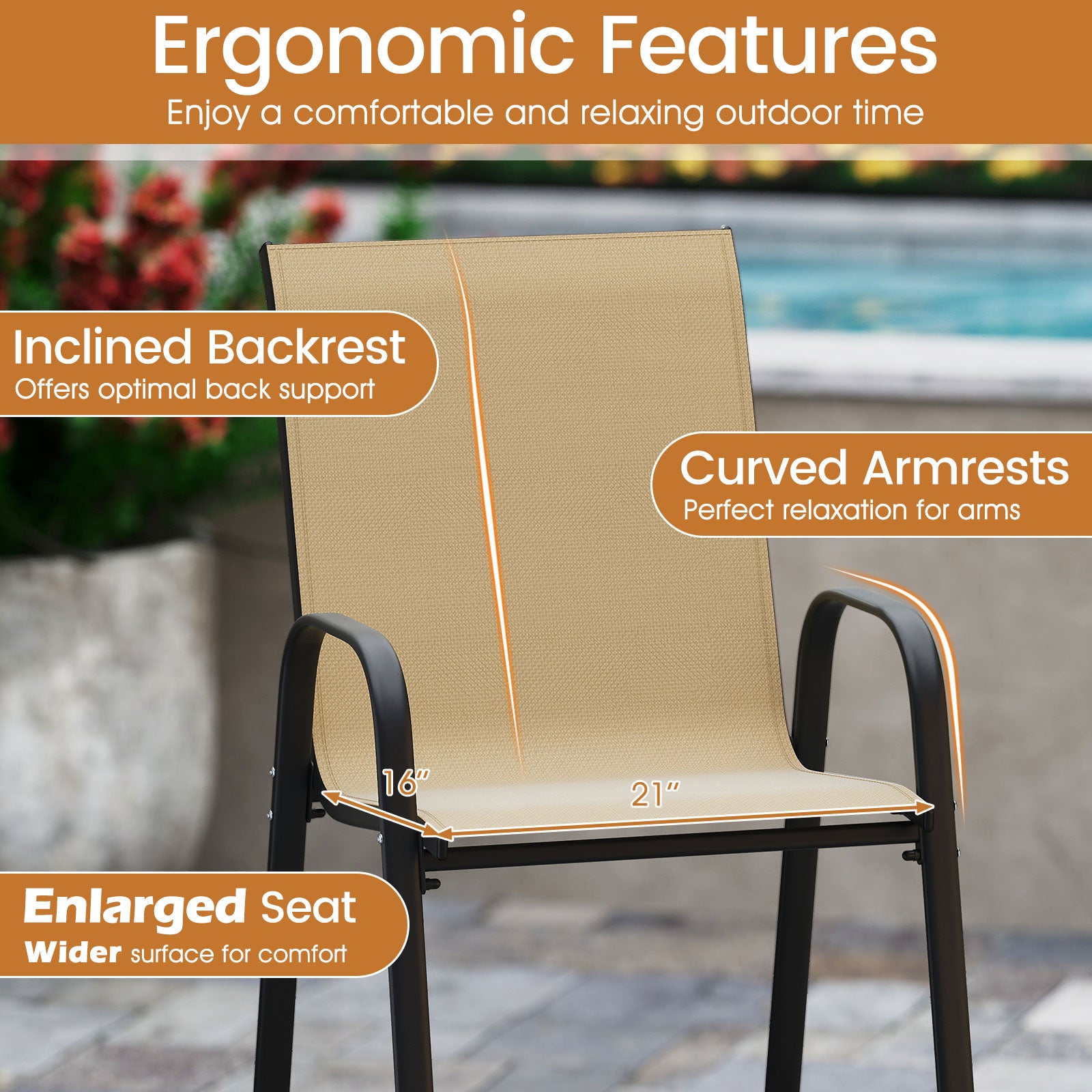 Outdoor Bar Stools Set of 2 29 Inch Fabric Bar Height Stools with Armrests-Beige