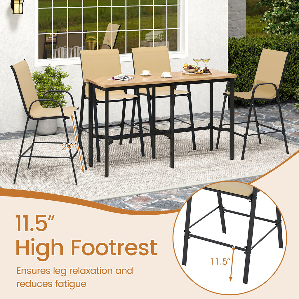 Outdoor Bar Stools Set of 2 29 Inch Fabric Bar Height Stools with Armrests-Beige