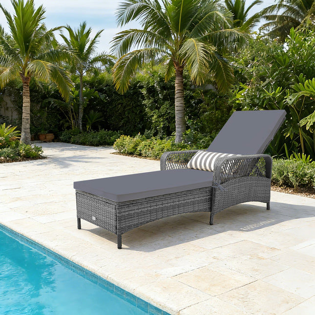Outdoor Chaise Lounge Chair Patio Recliner with 6-level Backrest-Gray