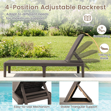 Outdoor Chaise Lounger Chair with Waterproof Rattan Textured PP Surface and 330 lbs Capacity-Brown