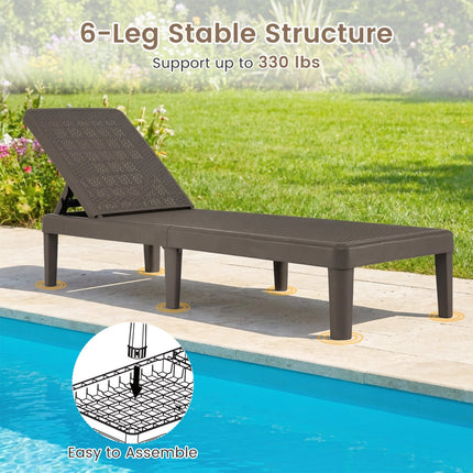 Outdoor Chaise Lounger Chair with Waterproof Rattan Textured PP Surface and 330 lbs Capacity-Brown