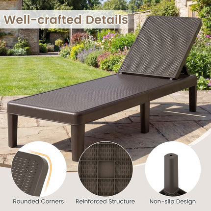 Outdoor Chaise Lounger Chair with Waterproof Rattan Textured PP Surface and 330 lbs Capacity-Brown