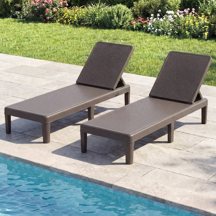 Outdoor Chaise Lounger Chair with Waterproof Rattan Textured PP Surface and 330 lbs Capacity-Brown