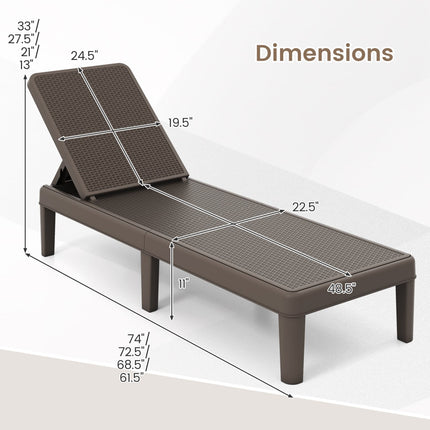 Outdoor Chaise Lounger Chair with Waterproof Rattan Textured PP Surface and 330 lbs Capacity-Brown