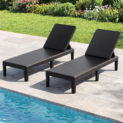 Outdoor Chaise Lounger Chair with Waterproof Rattan Textured PP Surface and 330 lbs Capacity-Black