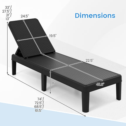 Outdoor Chaise Lounger Chair with Waterproof Rattan Textured PP Surface and 330 lbs Capacity-Black