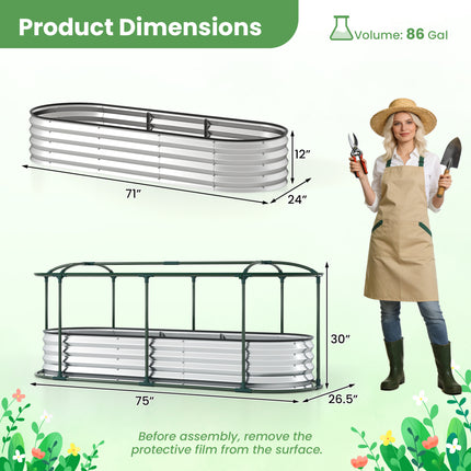 Outdoor Color Steel Raised Garden Bed with Greenhouse Cover Roll-up Window-Silver
