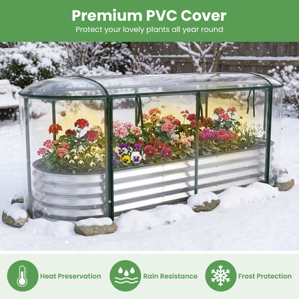 Outdoor Color Steel Raised Garden Bed with Greenhouse Cover Roll-up Window-Silver