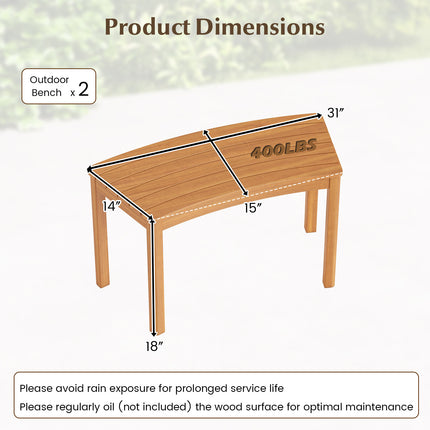 Outdoor Curved Acacia  Wood Bench Set of 2/3/4 for Front Porch-2