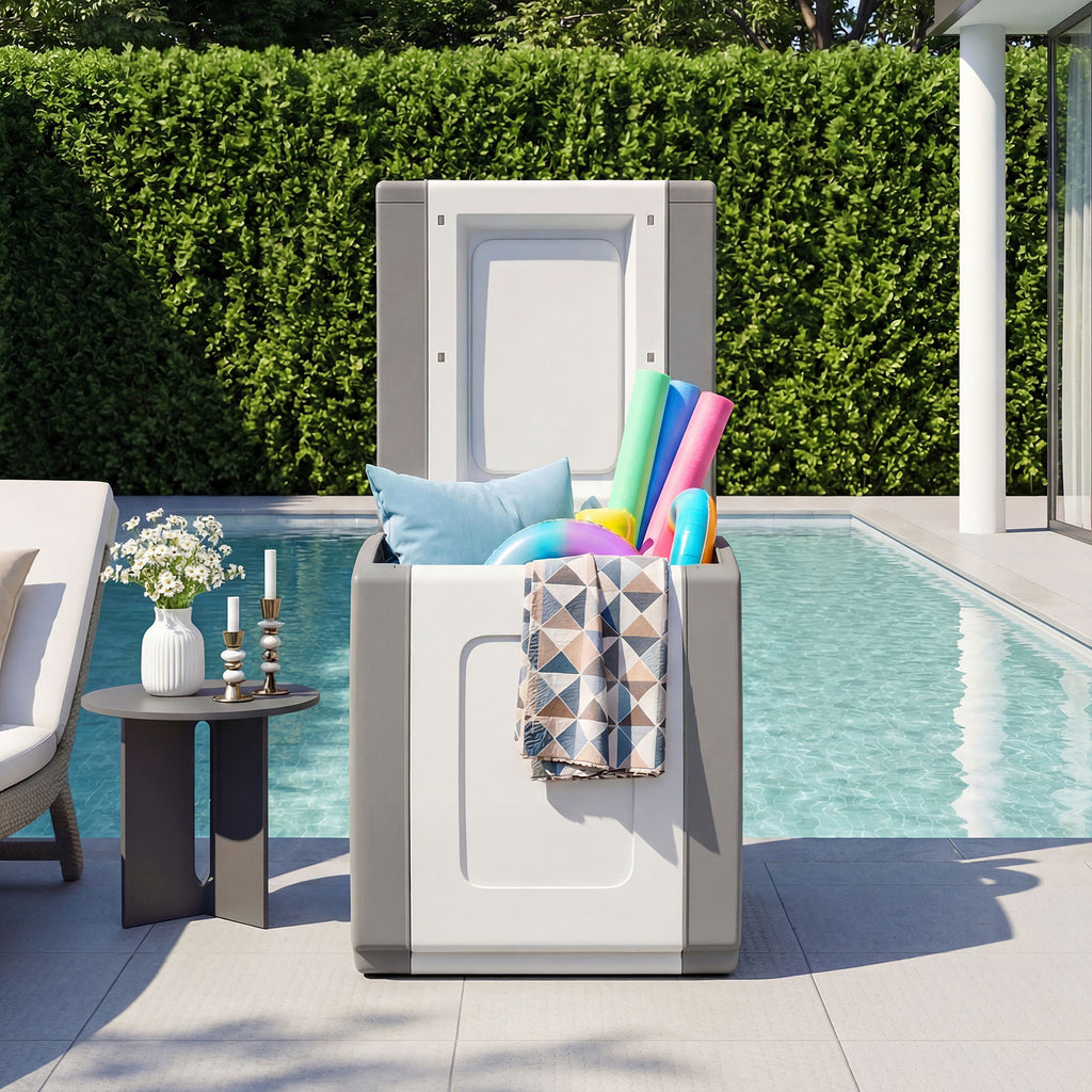 Boîte de rangement d'extérieur avec couvercle pour colis et jardin - Gris