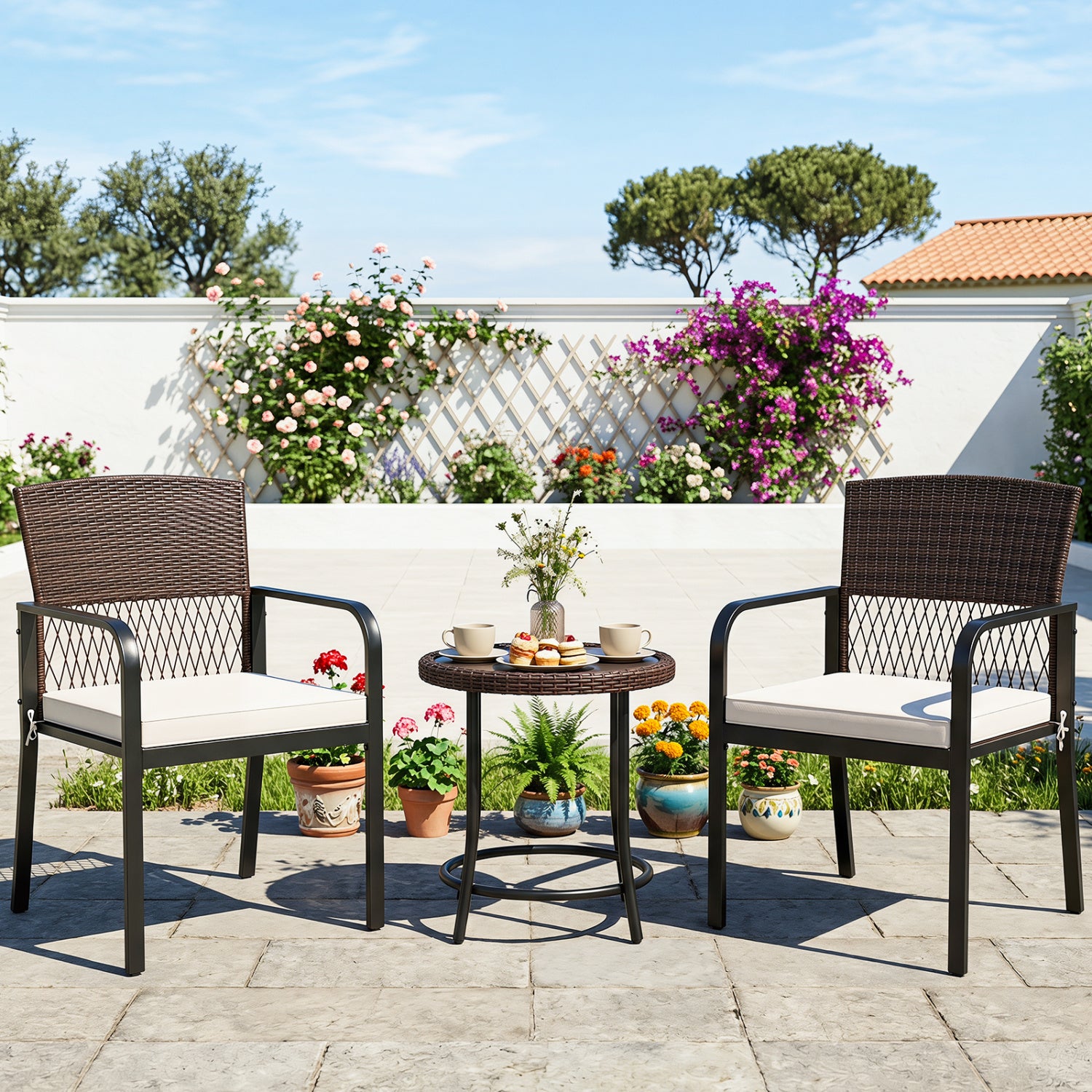 Outdoor Dining Chairs Set of 4 with Padded Cushion and Adjustable Feet for Patio-Beige
