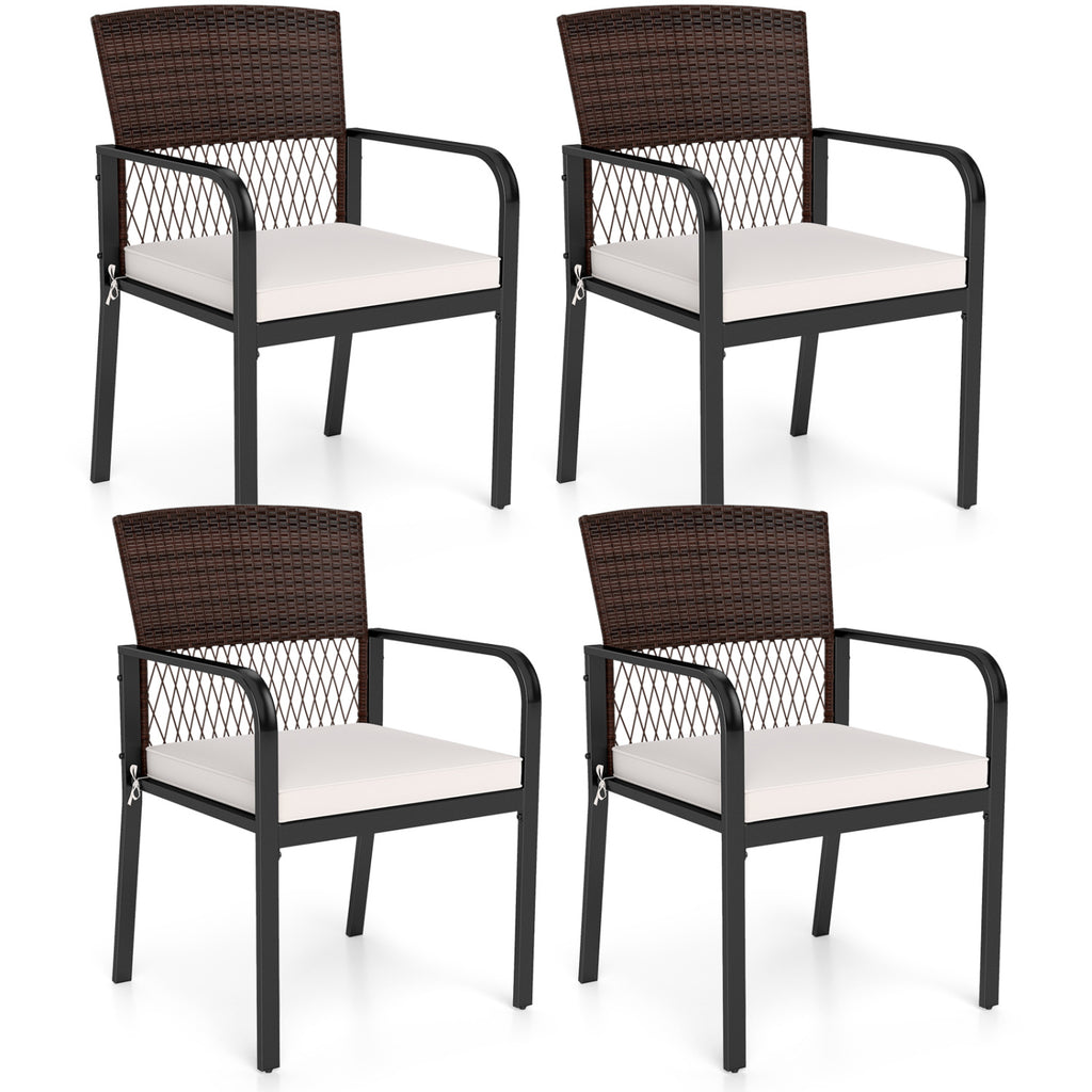 Outdoor Dining Chairs Set of 4 with Padded Cushion and Adjustable Feet for Patio-Beige