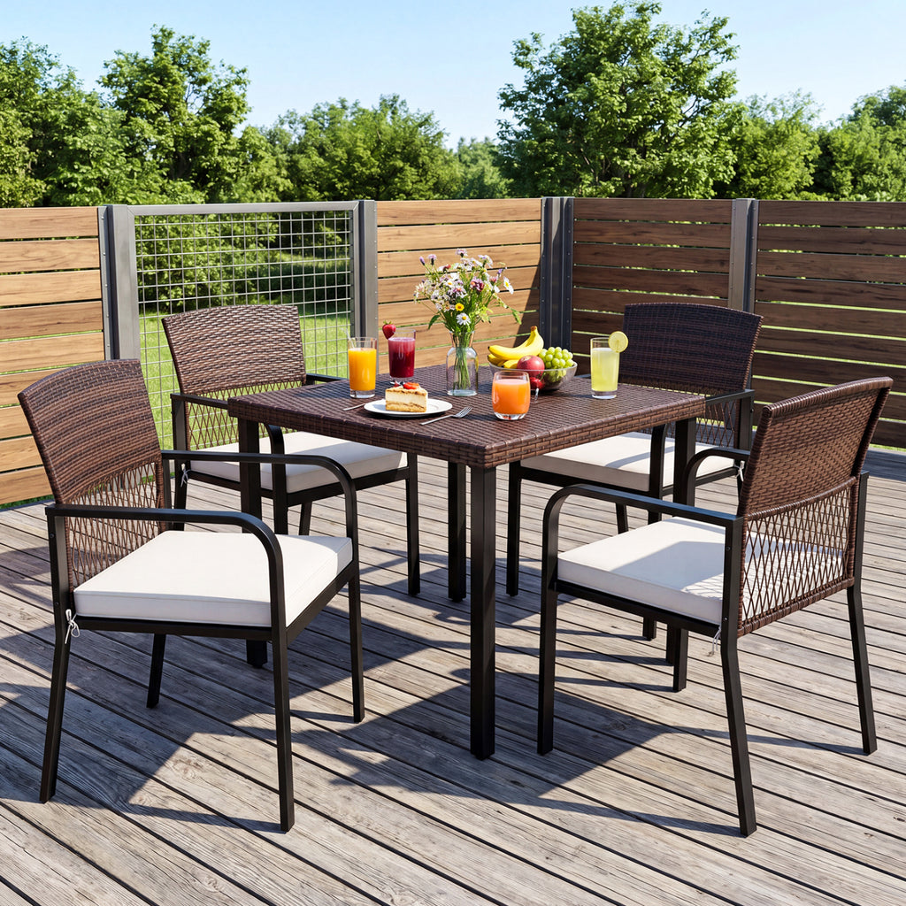 Outdoor Dining Chairs Set of 4 with Padded Cushion and Adjustable Feet for Patio-Beige