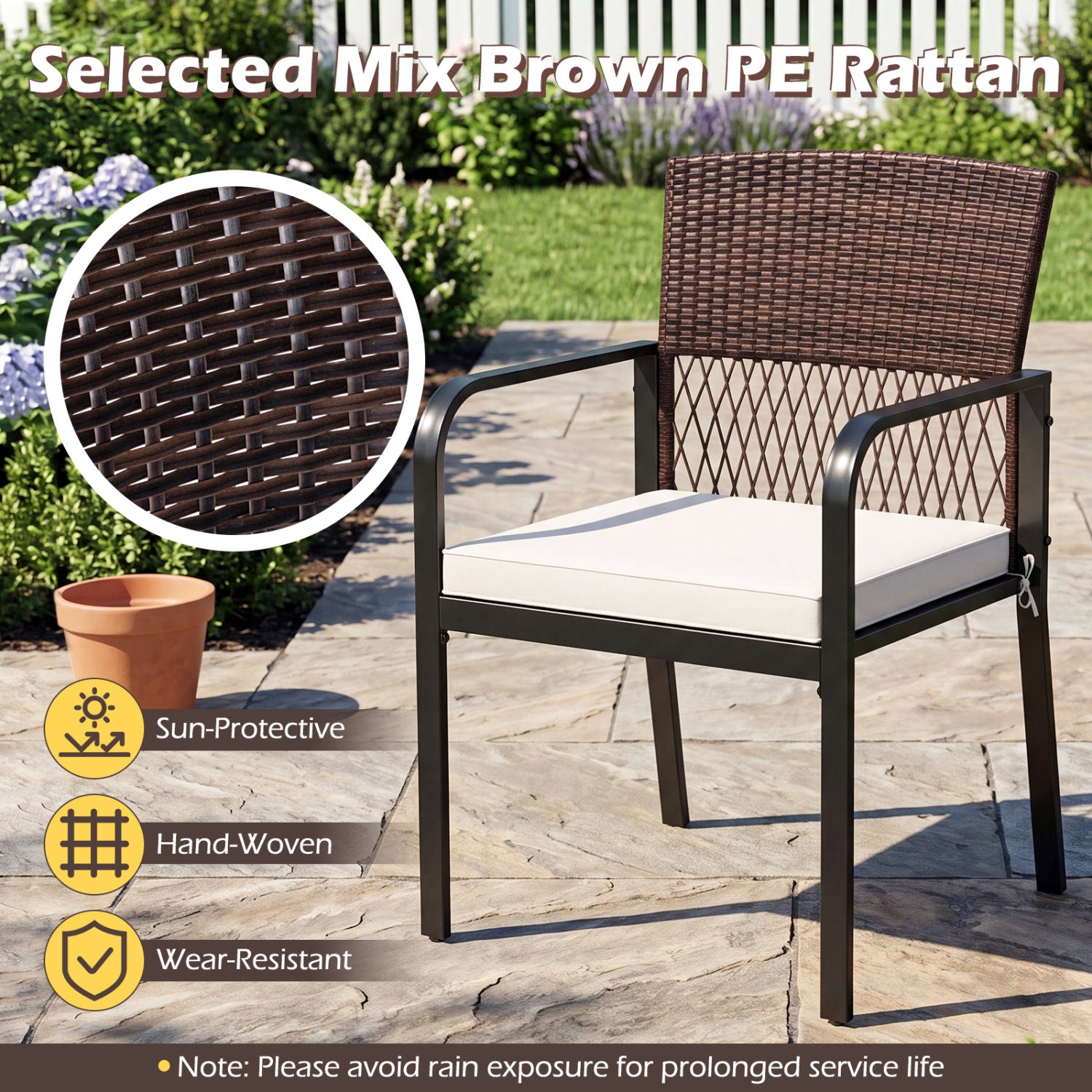 Outdoor Dining Chairs Set of 4 with Padded Cushion and Adjustable Feet for Patio-Beige