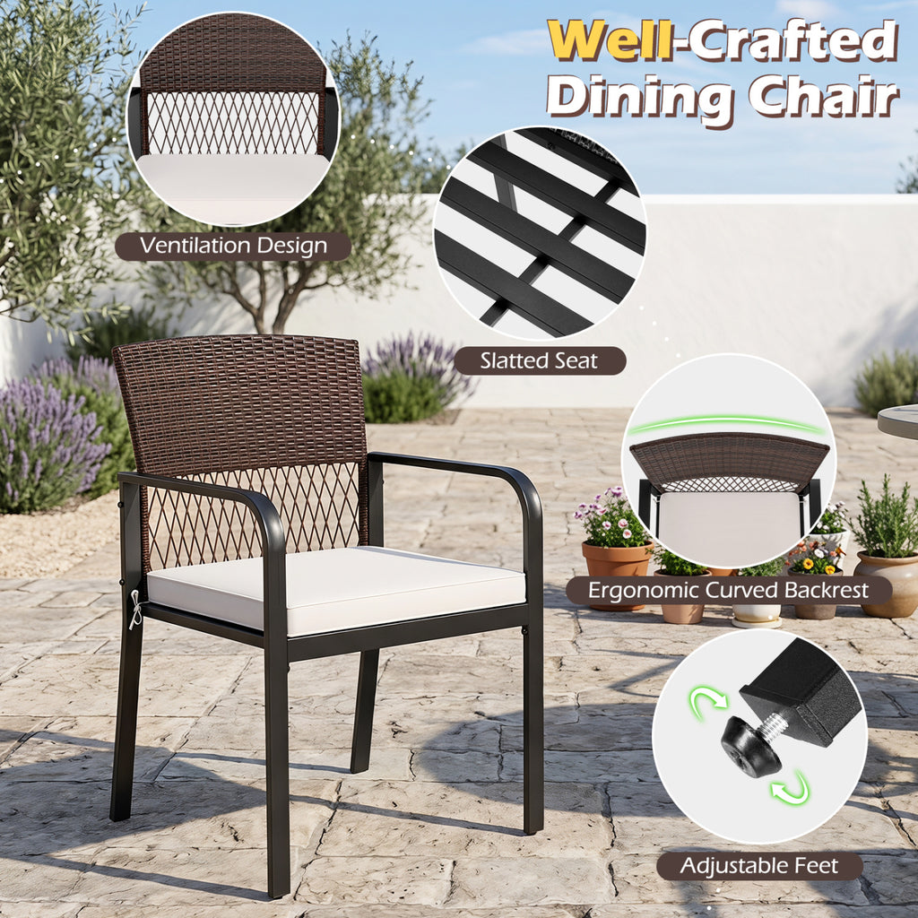 Outdoor Dining Chairs Set of 4 with Padded Cushion and Adjustable Feet for Patio-Beige