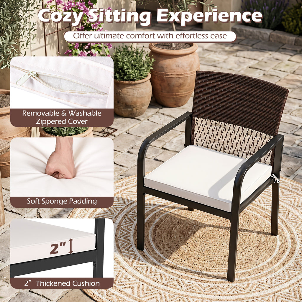 Outdoor Dining Chairs Set of 4 with Padded Cushion and Adjustable Feet for Patio-Beige