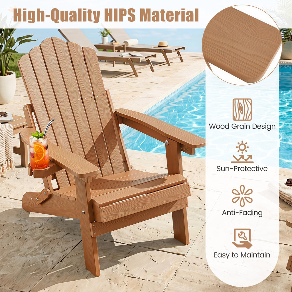 Outdoor Folding Adirondack Chair with Cup Holder and 5-Level Backrest-Coffee