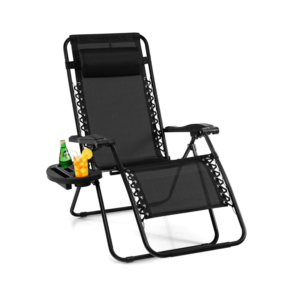 Outdoor Folding Zero Gravity Reclining Lounge Chair with Utility Tray-Black