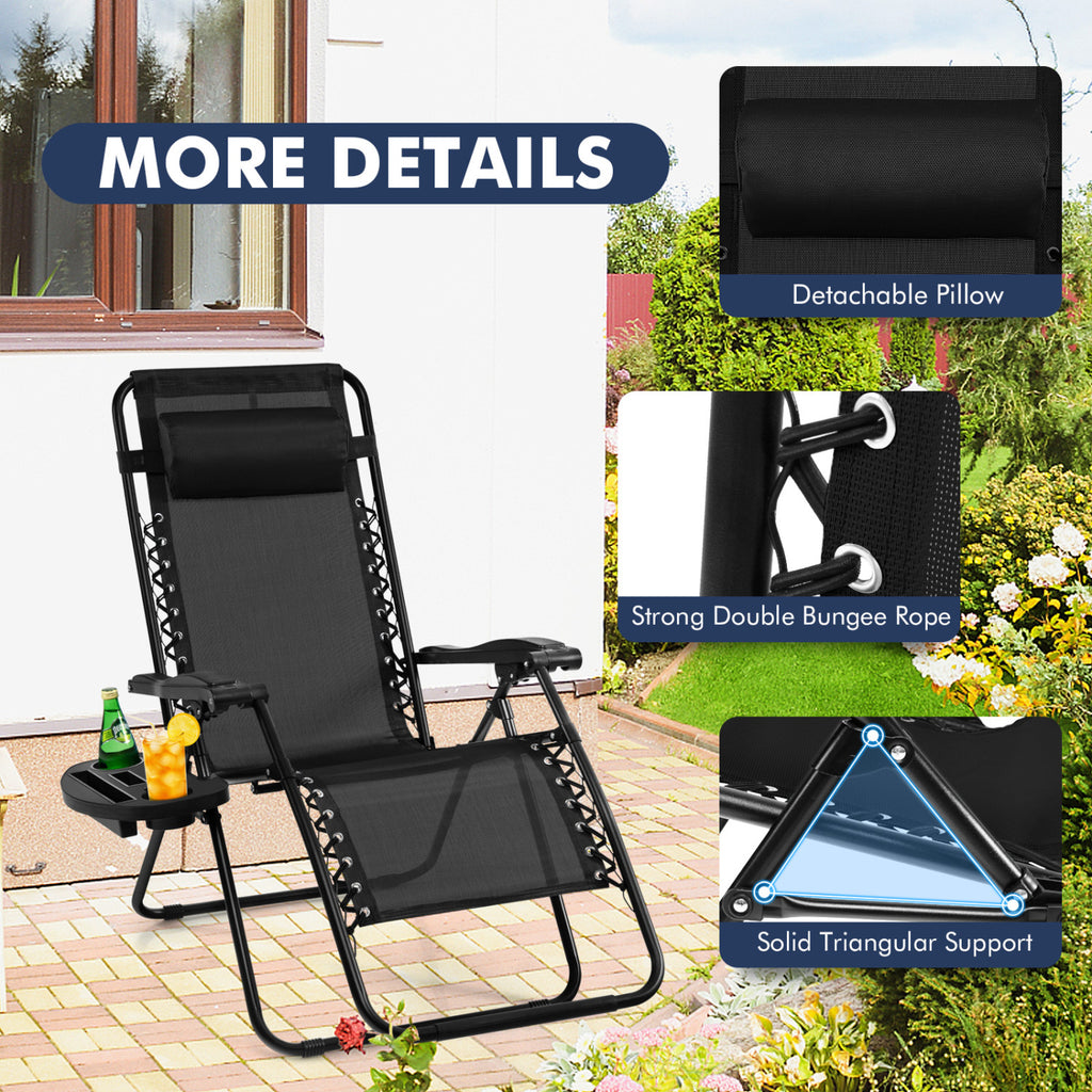 Outdoor Folding Zero Gravity Reclining Lounge Chair with Utility Tray-Black