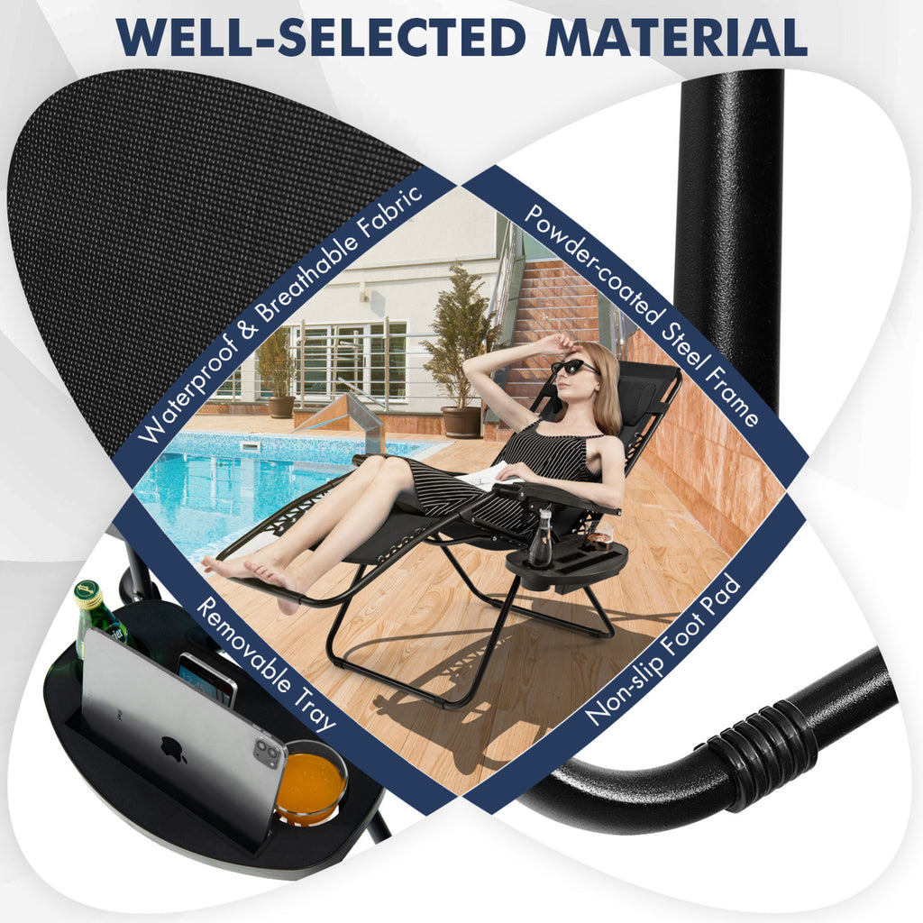 Outdoor Folding Zero Gravity Reclining Lounge Chair with Utility Tray-Black