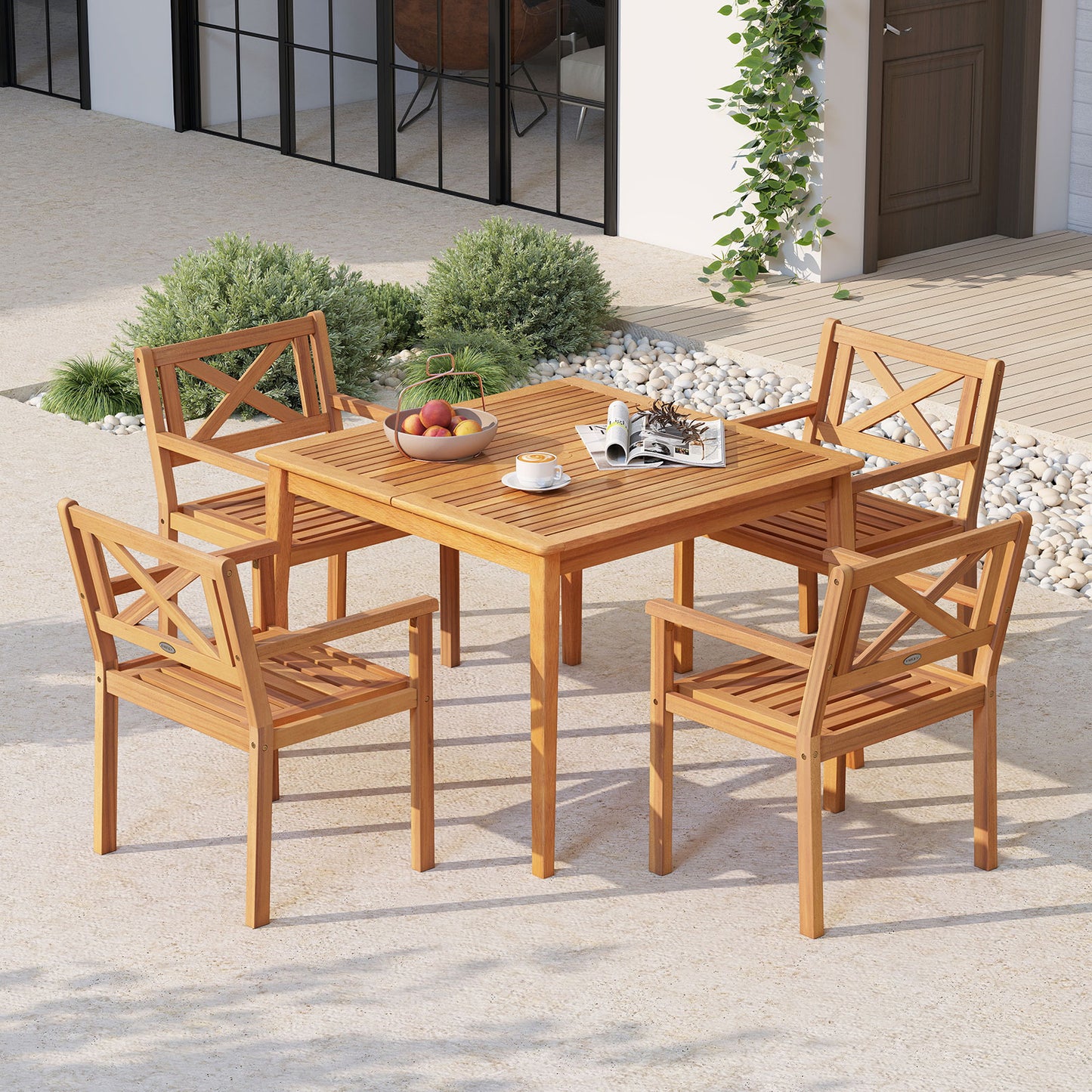 Outdoor Garden Acacia Wood Patio Dining Chairs for Porch-Set of 4