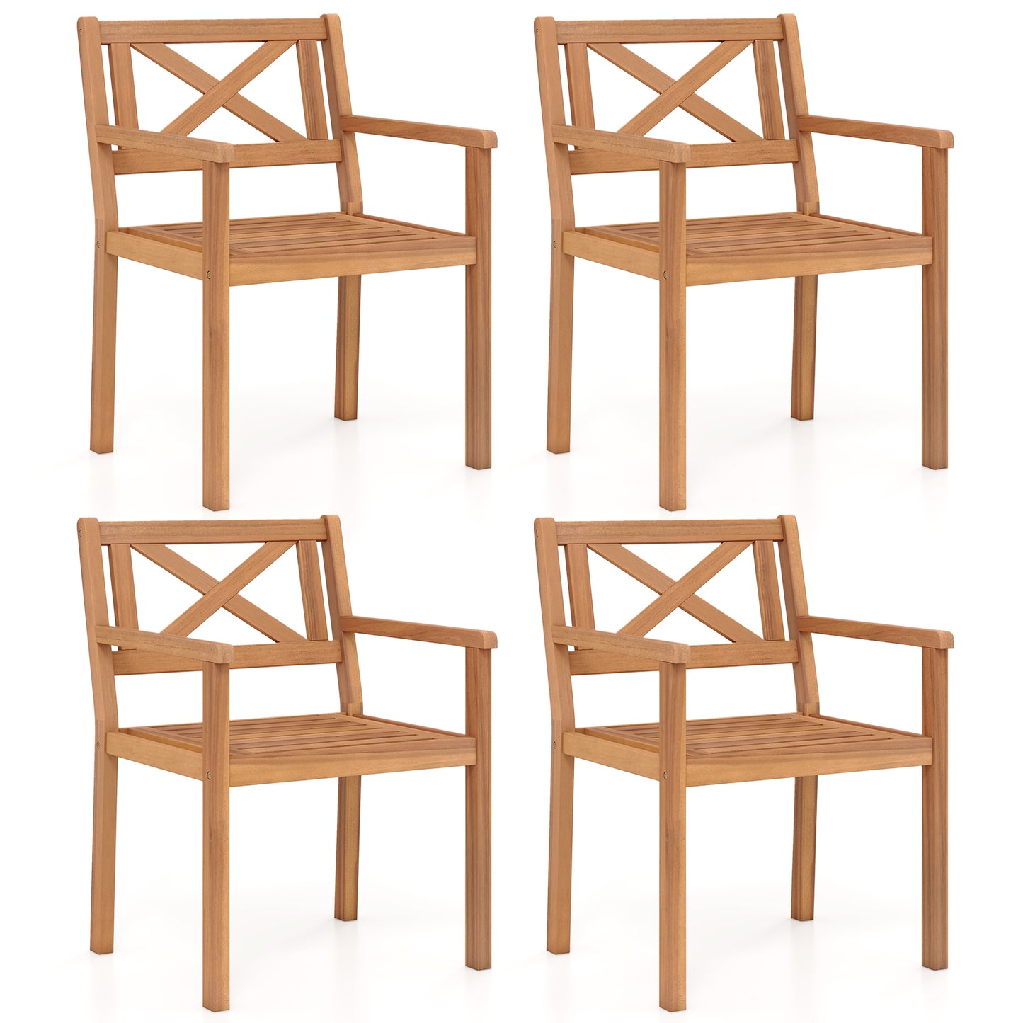 Outdoor Garden Acacia Wood Patio Dining Chairs for Porch-Set of 4