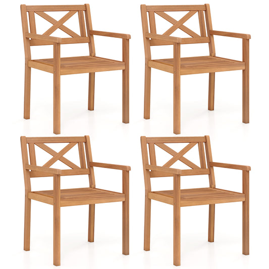 Outdoor Garden Acacia Wood Patio Dining Chairs for Porch-Set of 4