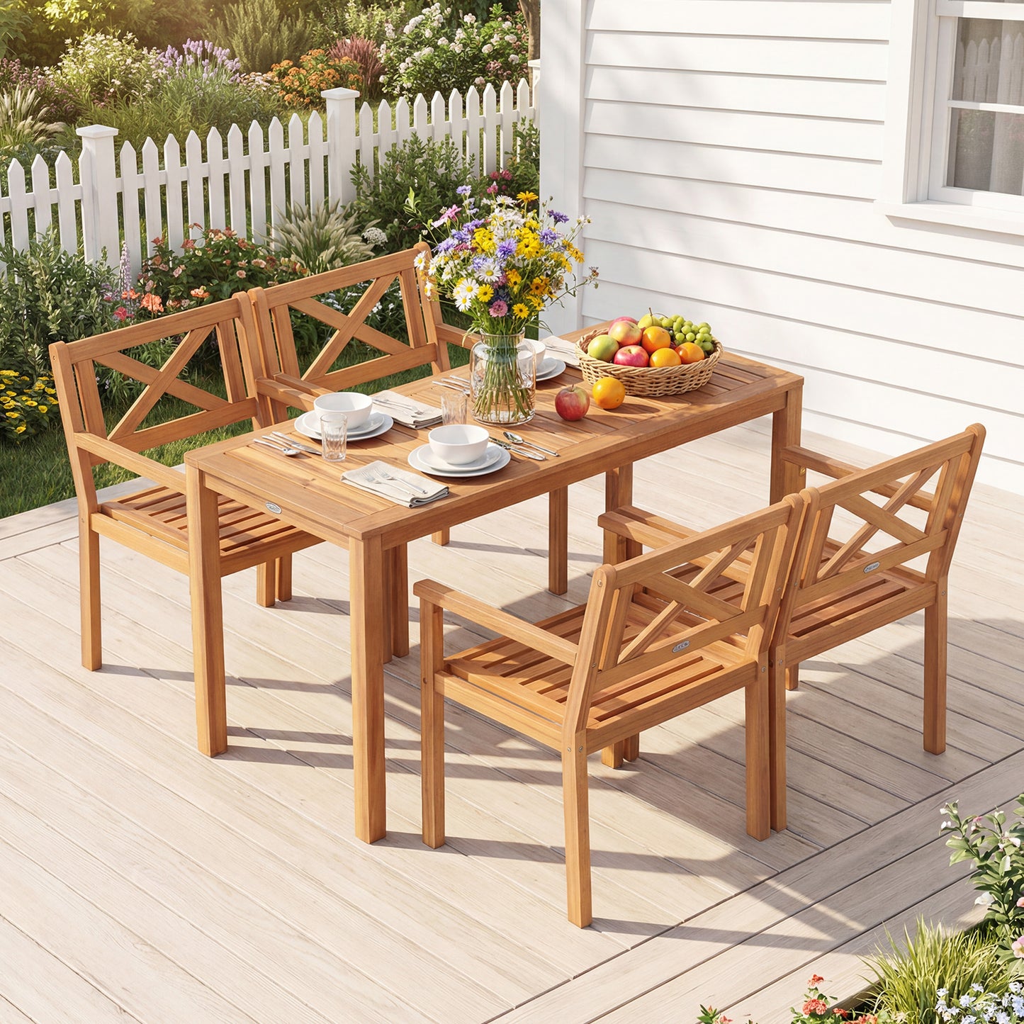 Outdoor Garden Acacia Wood Patio Dining Chairs for Porch-Set of 4
