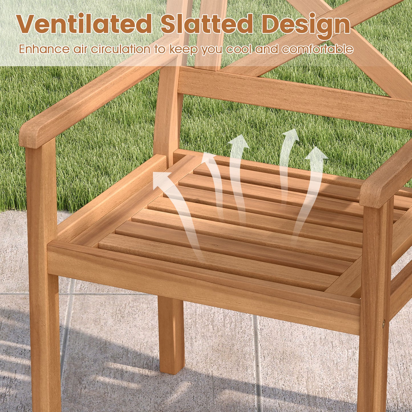 Outdoor Garden Acacia Wood Patio Dining Chairs for Porch-Set of 4