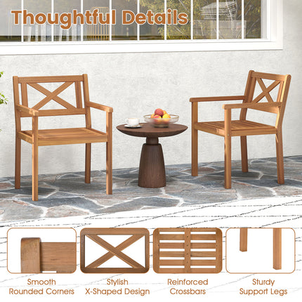 Outdoor Garden Acacia Wood Patio Dining Chairs for Porch-Set of 2