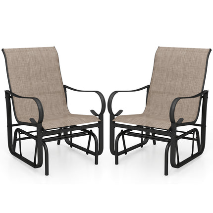 Outdoor Glider Chairs Set of 2 with High Backrest Breathable Mesh Fabric and Metal Frame-Black and Brown
