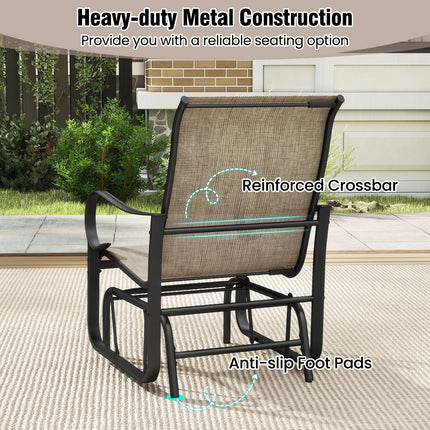 Outdoor Glider Chairs Set of 2 with High Backrest Breathable Mesh Fabric and Metal Frame-Black and Brown