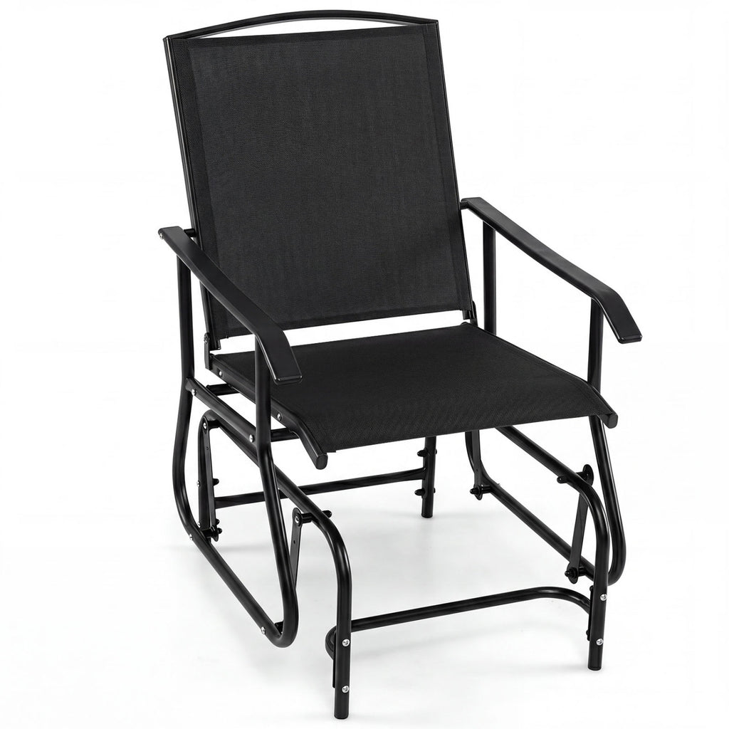 Outdoor Glider Chair with Metal Frame and Armrests-Black