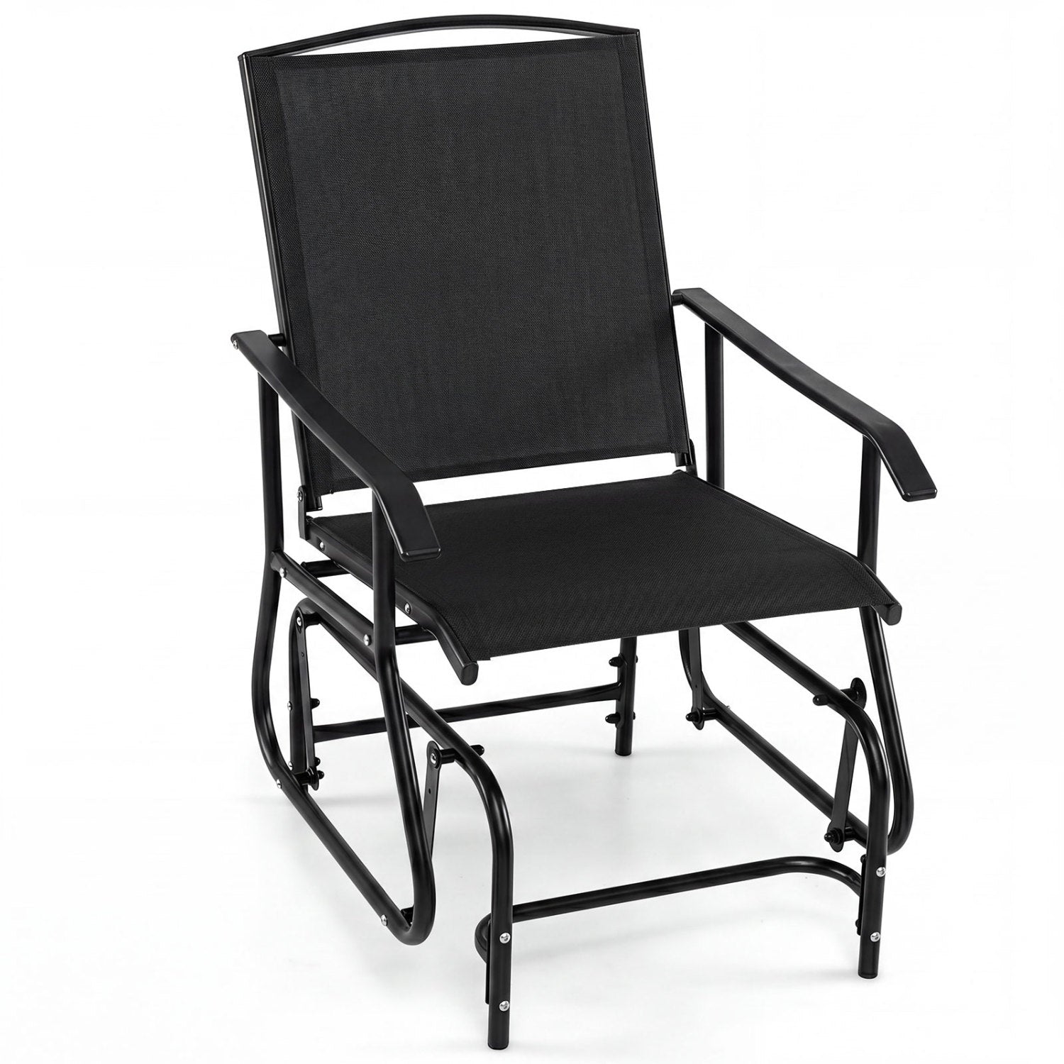 Outdoor Glider Chair with Metal Frame and Armrests-Black