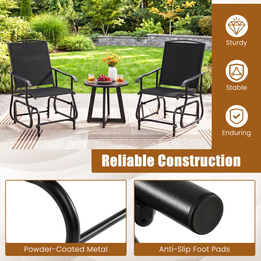 Outdoor Glider Chair with Metal Frame and Armrests-Black