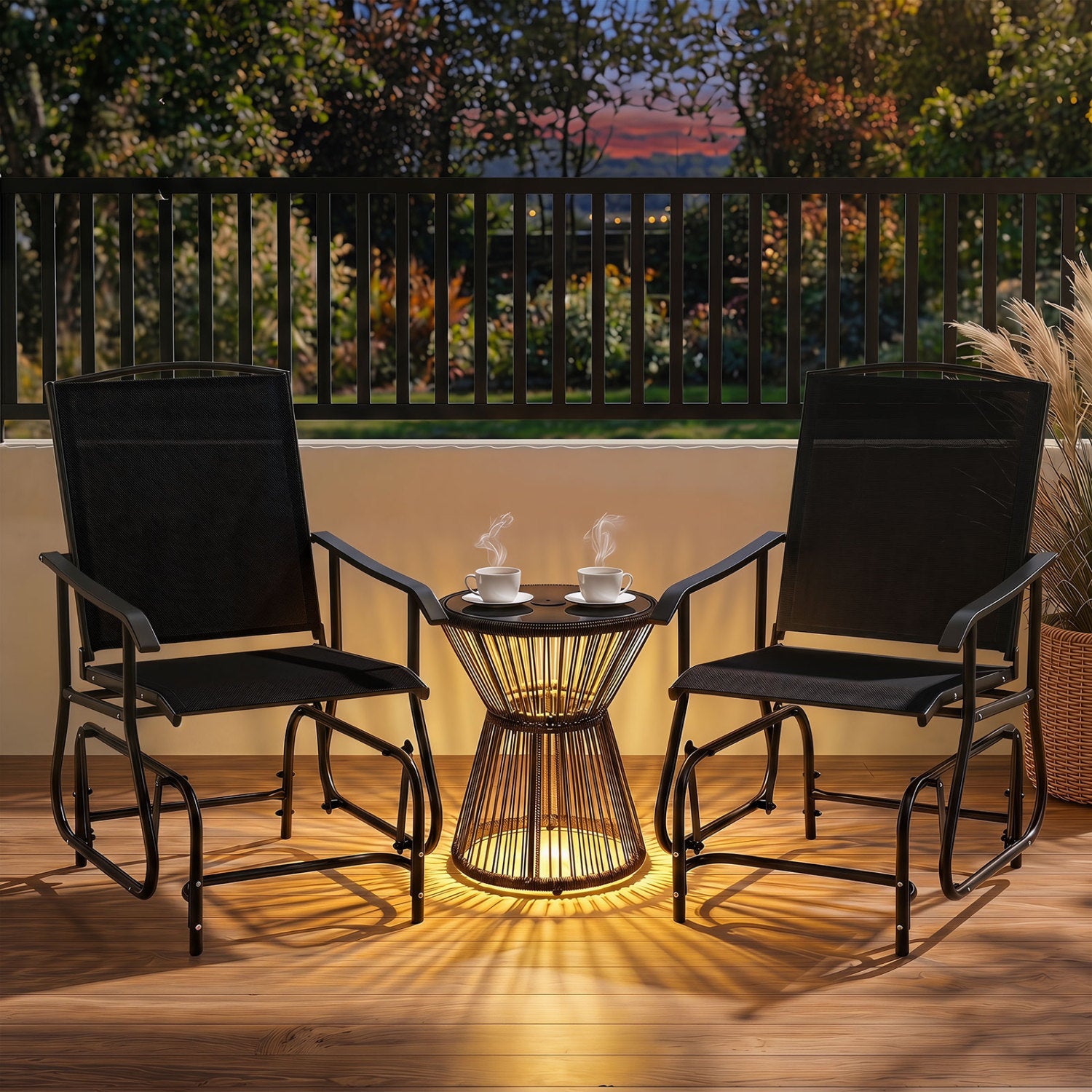 Outdoor Glider Chair with Metal Frame and Armrests-Black