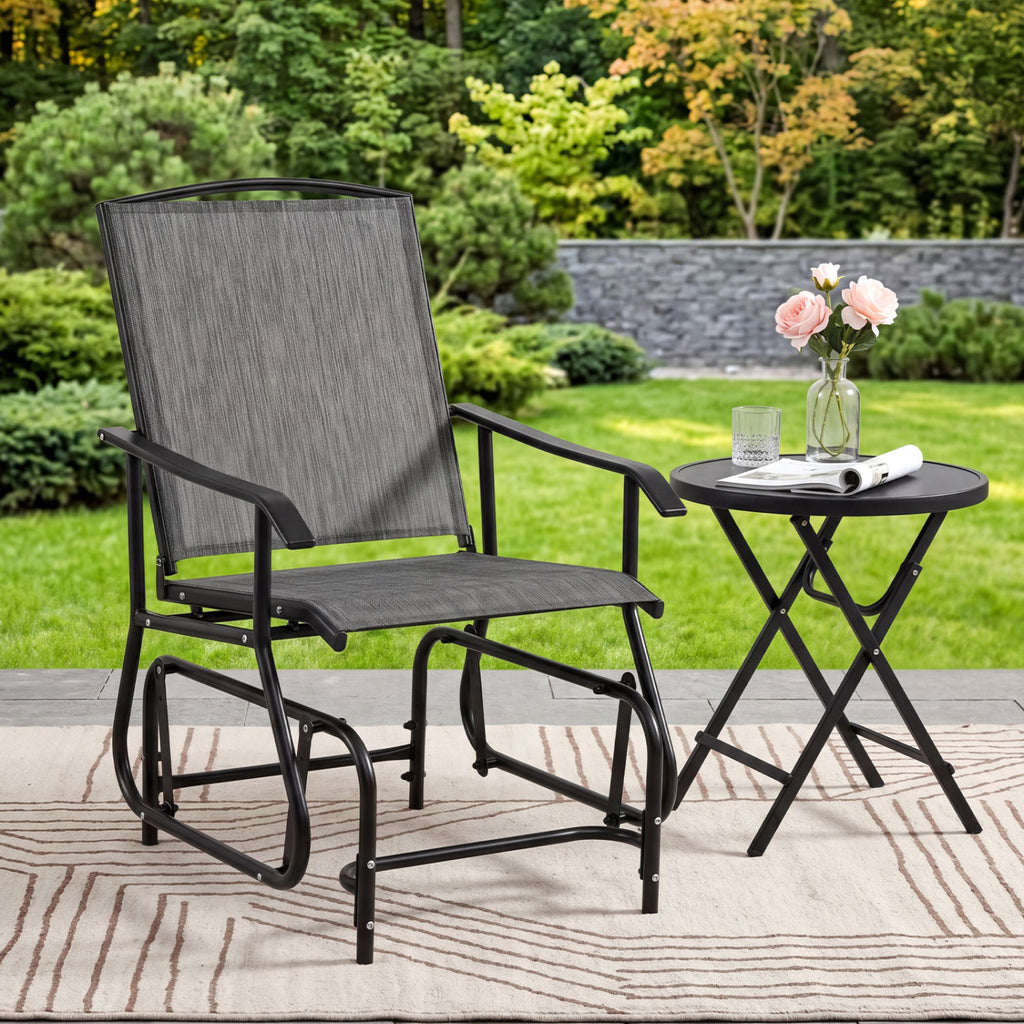 Outdoor Glider Chair with Metal Frame and Armrests-Gray