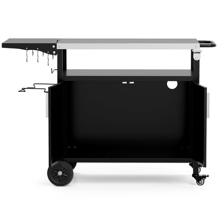 Outdoor Grill Cart with Storage and Folding Stainless Steel Top-Black