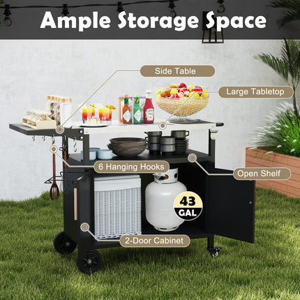 Outdoor Grill Cart with Storage and Folding Stainless Steel Top-Black
