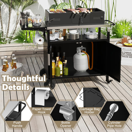 Outdoor Grill Cart with Storage and Folding Stainless Steel Top-Black