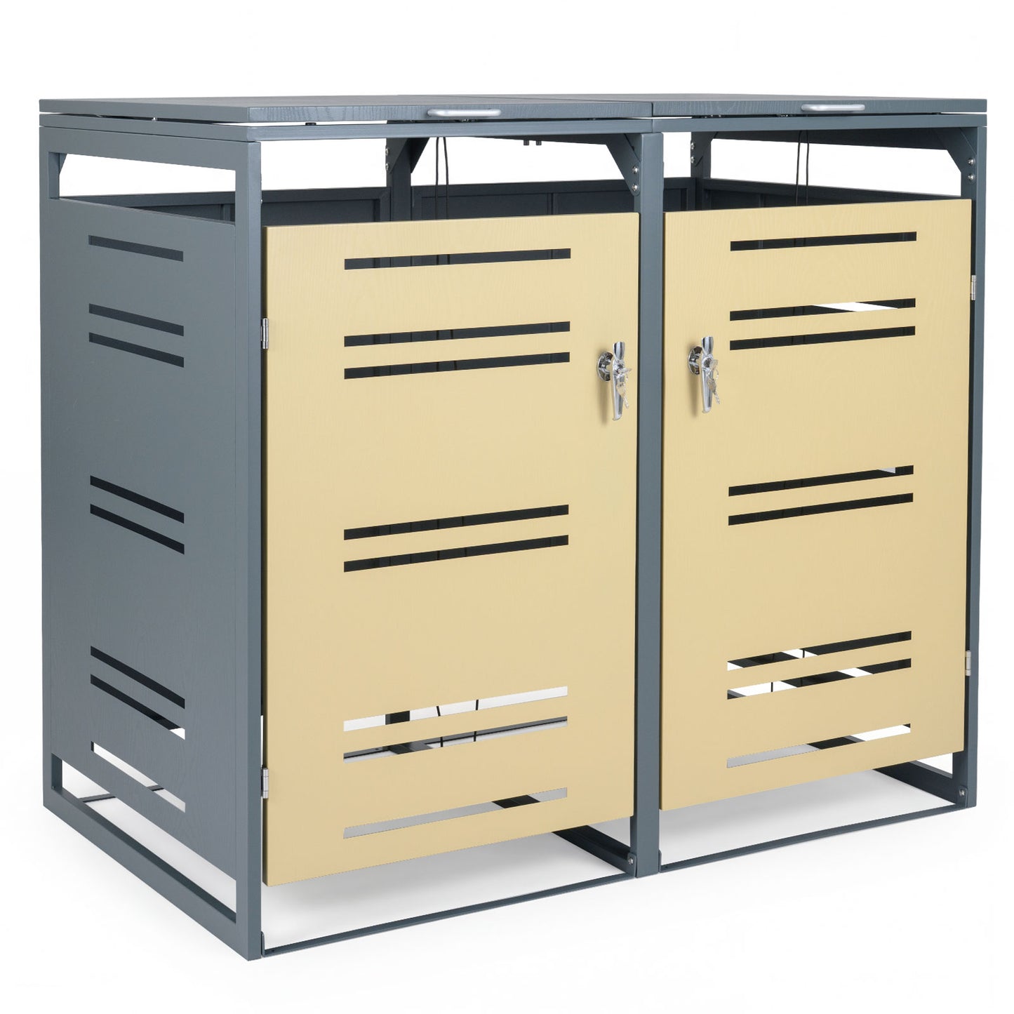Outdoor Metal Garbage Bin Storage Shed for 2 Trash Cans-Yellow