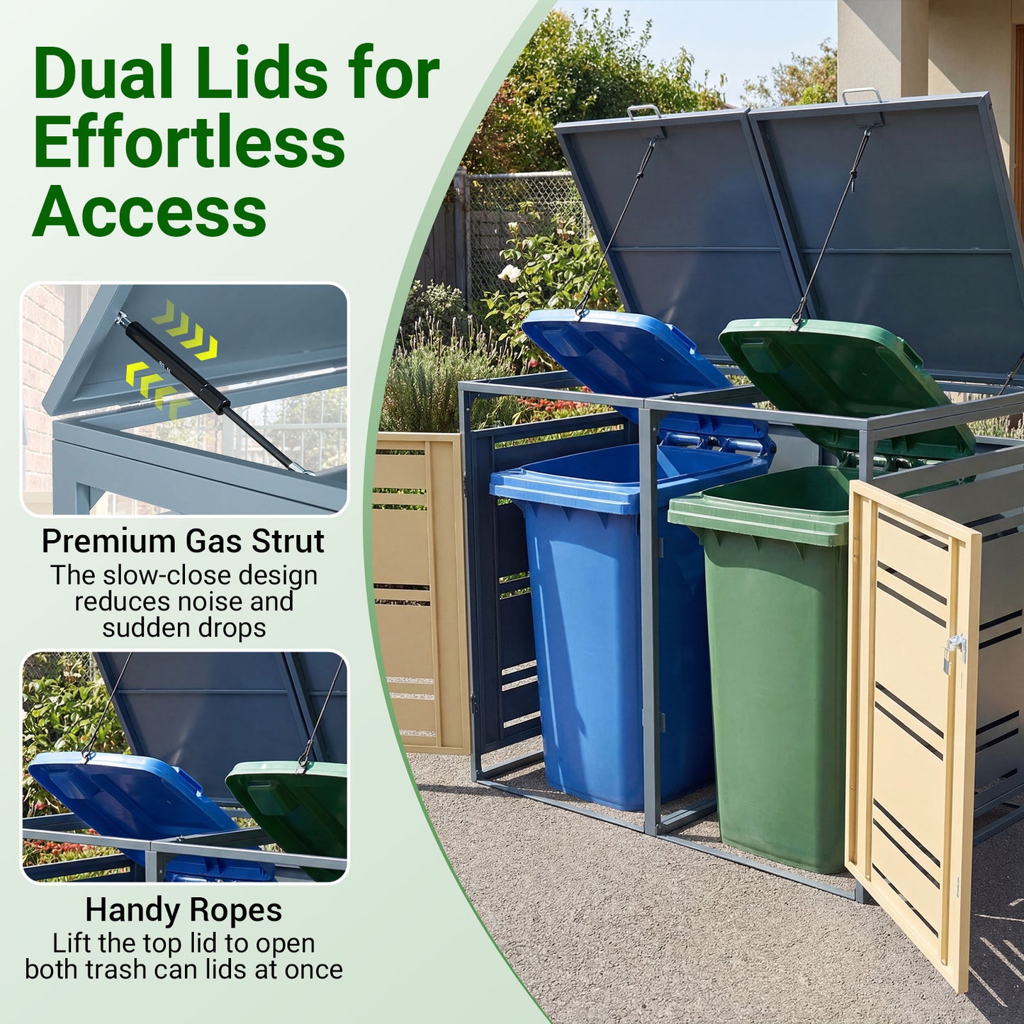 Outdoor Metal Garbage Bin Storage Shed for 2 Trash Cans-Yellow