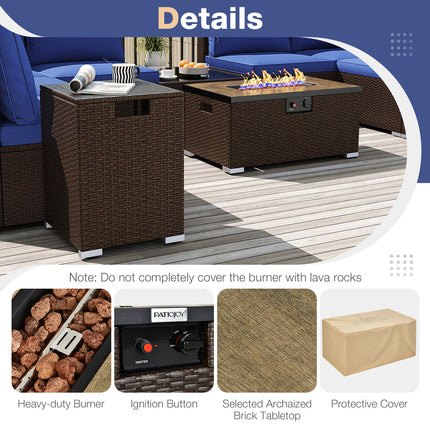 Outdoor PE Rattan Conversation Set with 32â€ Propane Fire Pit Table and Tank Holder-Navy