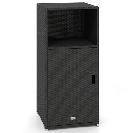 Outdoor PE Wicker Storage Cabinet with Door and Open Compartment for Patio-Black