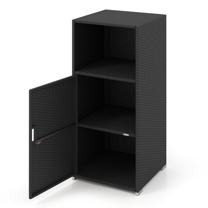 Outdoor PE Wicker Storage Cabinet with Door and Open Compartment for Patio-Black