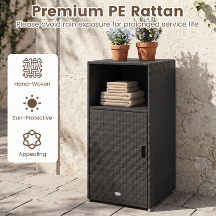 Outdoor PE Wicker Storage Cabinet with Door and Open Compartment for Patio-Black