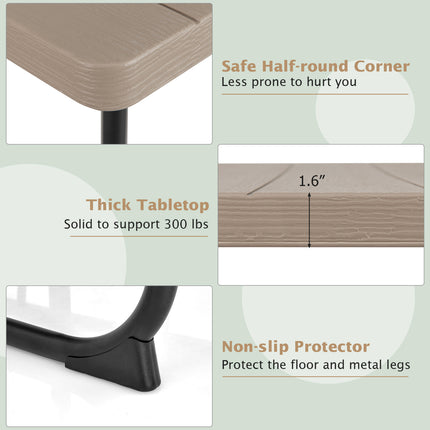 Outdoor Picnic Table with 4 Benches and Umbrella Hole-Brown