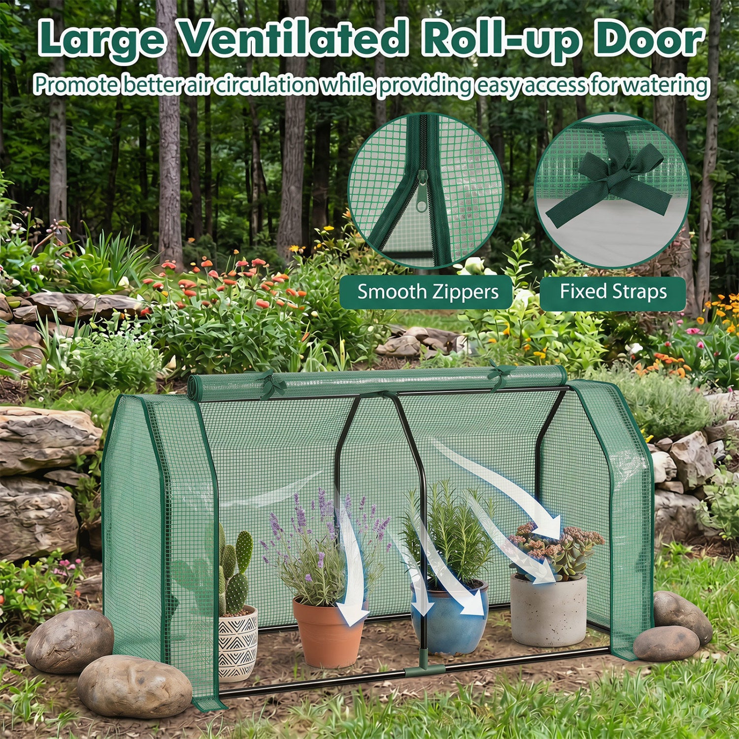 Outdoor Portable Mini Greenhouse with PE Cover and Zippered Door for Vegetables-Green